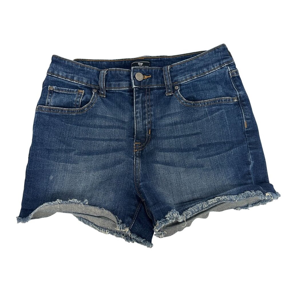 Gap High Rise Cut Off Denim Shorts Dark Wash Size 26R Frayed Hem Casual Style